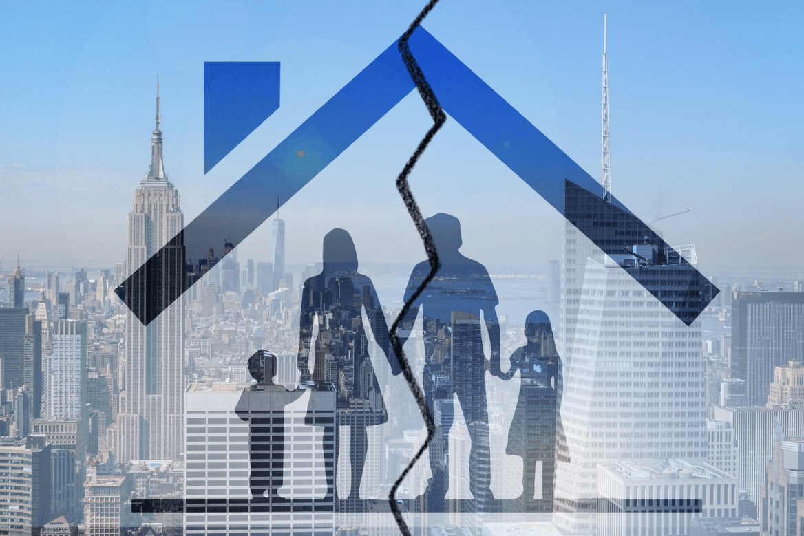 Family walking together in a cityscape